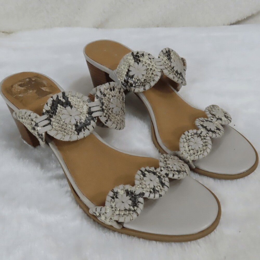 Jack Rogers Lauren Mid Heel Snake Print Dress Slide Sandals 9M